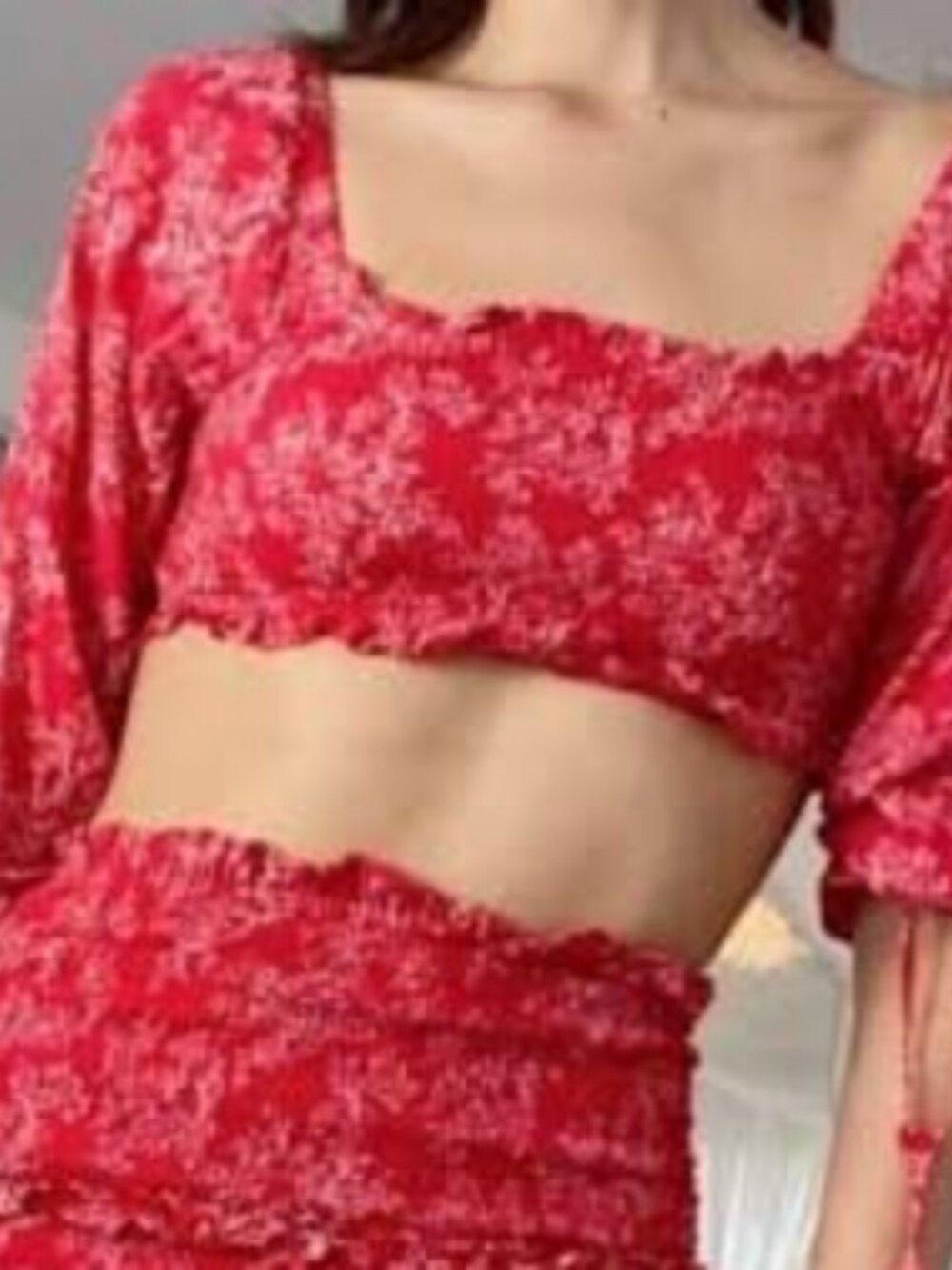UO Victoria Smocked Cropped Top Print Cropped Red New XS